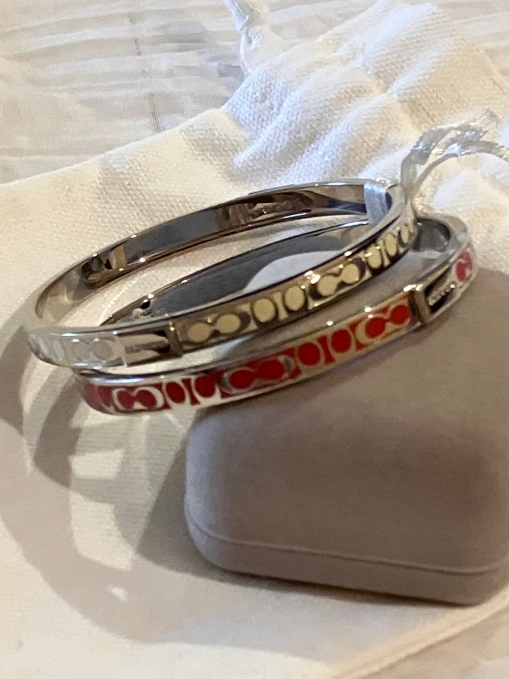 Coach Silver Pink & Cream Bangle Bracelets